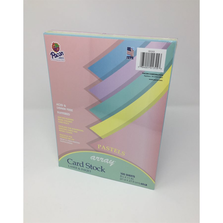 Array 65 lb. Cardstock Paper, 8.5 x 11, Assorted Colors, 100 Sheets/Pack  (101315)